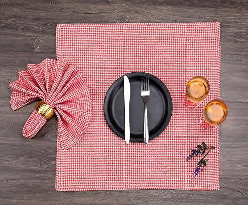 Native Fab Houndstooth Vintage Cloth Dinner Napkins Set Of 12 Cotton 18X18 Soft Absorbent Restaurant Hotel Quality - Everyday Easy Care Washable Wedding Dinner Napkins Bulk - Red #TOP5