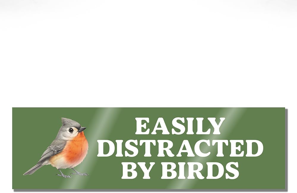 Easily Distracted By Birds Bumper Sticker or Magnet, Birds Wildlife Sticker or Magnet, Reusable Car Magnets for Bumper Fridge Locker, Car Accessories Decorations Gifts for Bird Watcher Driver
