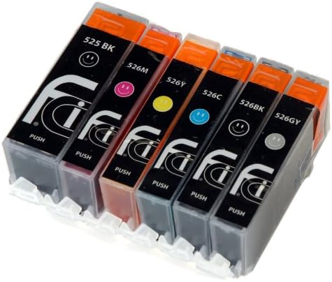 Compatible Canon Pixma 6x PGI-525/CLI-526 Inks (Contains: 1x 525BK Large Black, 1x 526C Cyan, 1x 526M Magenta, 1x 526Y Yellow, 1x 526BK Small Black 1x 526GY Grey) for Canon Pixma MG6150, MG6220, MG6250, MG8150, MG8220, MG8250 Double Capacity Inks