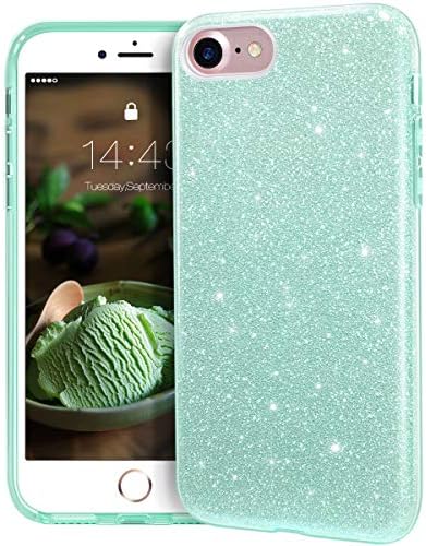 MATEPROX Compatible with iPhone Se 2022 case,iPhone SE 2020 case, iPhone 8 case,iPhone 7 Glitter Bling Sparkle Cute Girls Women Protective Case for iPhone 7/8/SE (Green)