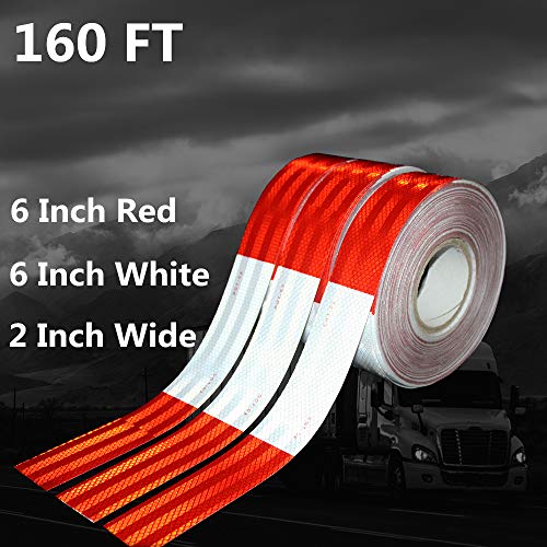2 Inch X 160Feet Reflective Safety Tape Dot-C2 Waterproof Red And White Adhesive Conspicuity Tape For Trailer, Outdoor, Cars, Trucks #TOP1