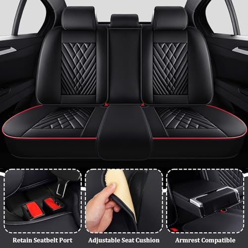 Image of Car Seat Covers Full Set for Kia Telluride 2020-2026, Anti-Slip Full Coverage Car Seat Covers, Waterproof Nappa Leather Car Seat Cover Sets(5 Seats /Black Red)