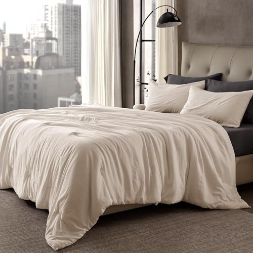 SLEEP ZONE Queen Comforter Set, Duvet Insert with Natural Wrinkle Texture, Cotton-Linen Feel, Lightweight and Breathable Fluffy Bedding Sets with 1 Comforter and 2 Pillow Shams (Beige) - image 2