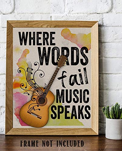 Where Words Fail Music Speaks Poster, Music Posters Room, Modern Home Decor, Guitar Canvas Wall Art, Perfect Gift For Musicians, Inspirational Quotes Wall Art,11X14 Inch Unframe Posters #TOP5