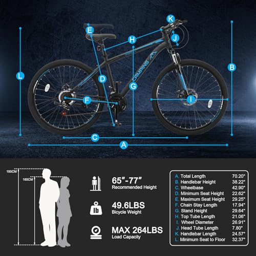 26/27.5″ Mountain Bike 21 Speed Bikes for Adults, Men &