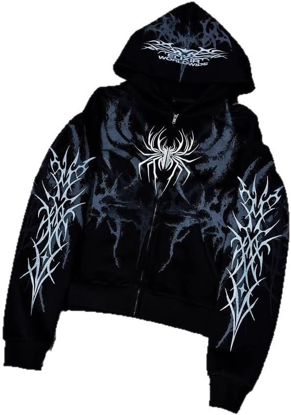 Y2K Pattern Hoodie Zipper Sweatshirt Retro Street Hoodie Jacket Hip Hop Couple Printed Hoodie Sweatshirt