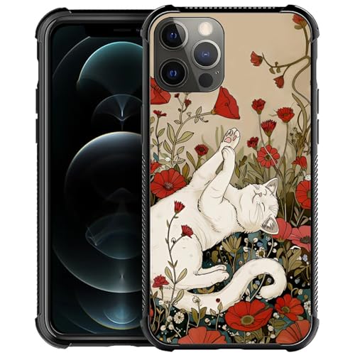 NONMY Phone Case Compatible with iPhone 11 Pro Max - Wireless Charging Compatible,S Poppies Cat TPU Bumper and Hard PC Pattern Back Case