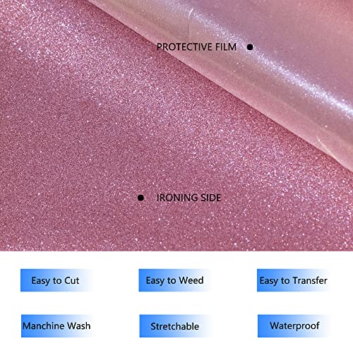 Image of HTVVETUR Glitter HTV Vinyl Rolls Heat Transfer Vinyl - 12 inch x 9ft Glitter Pink HTV Vinyl for Shirts, Iron on Vinyl for Cameo - Easy to Cut & Weed for Heat Vinyl Design (J009 Glitter Pink-9ft)