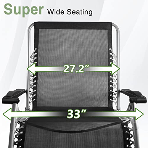 Slendor Oversized Padded Zero Gravity Chair Xxl, 33Inch Zero Gravity Recliner, Folding Reclining Lounge Chair,Indoor Outdoor Patio Chairs With Pillow, Cushion, Footrest,Cup Tray, Support 500Lbs, Grey #TOP1