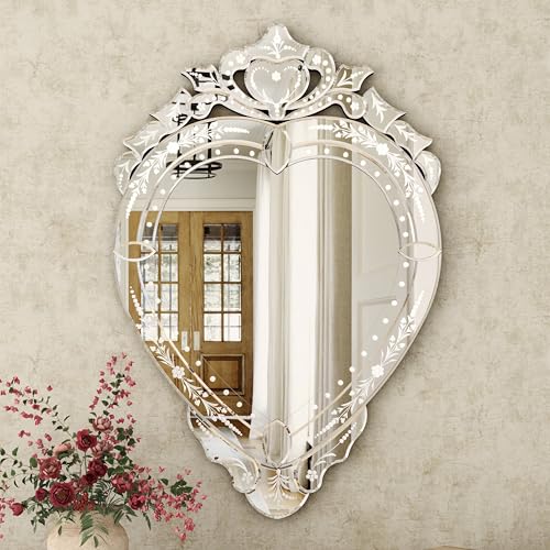 SHYFOY Espejo de pared veneciano – 95 x 61 cm Espejo en forma de corazón – Espejo decorativo para sala de estar y dormitorio – Espejo de pared con diseño hecho a mano