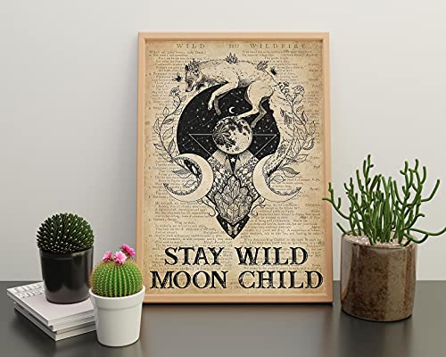 Eeypy Poster vintage « Stay Wild Moon Child » - Hippie Girl - Affiche vintage hippie - Décoration murale - 20,3 x 30,5 cm