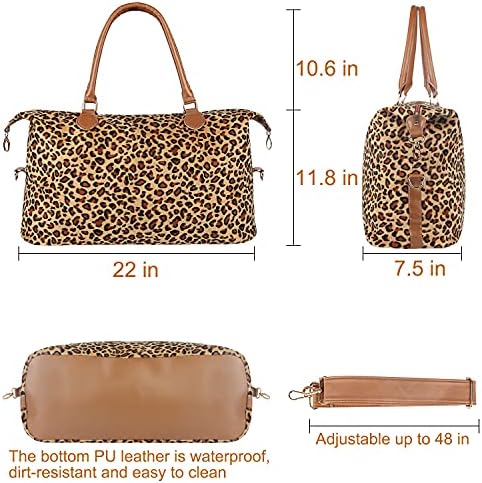 SMONT Leopard Weekender Overnight Bags Foldable Travel Duffel Bag for Women With PU Leather Shoulder Strap Large Luggage Bag 22 Inch 6 SMONT Leopard Weekender Overnight Bags Foldable Travel Duffel Bag for Women With PU Leather Shoulder Strap Large Luggage Bag 22 Inch