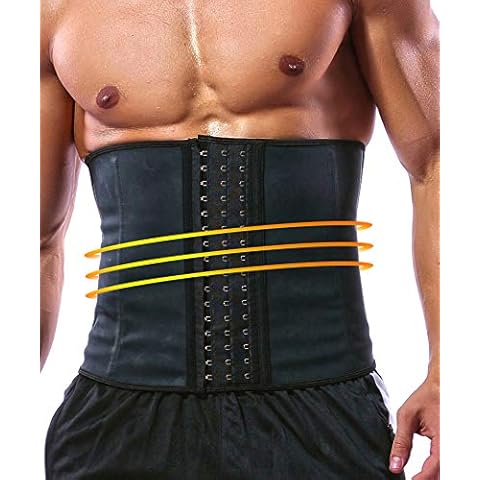 GainKee Latex Men Waist Trainer Corsets With Steel Bone Sweat Sauna Suit For Fitness (Medium) Cover