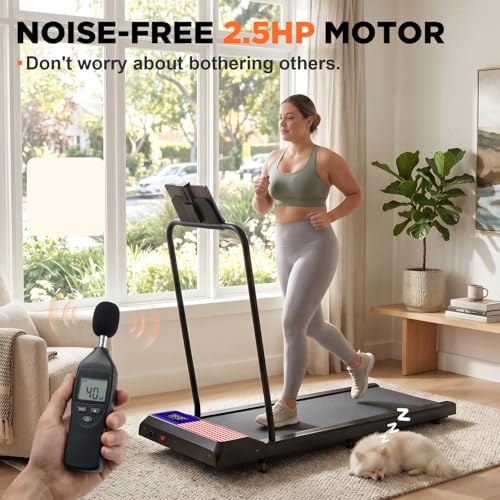 Image of RJOP 2.5HP Walking Mat with Incline Pad, Under Desk Treadmill for Home Gym | Walking Running Pad with Remote, 3 in 1 Low Noise Small Mini Portable Treadmill with LED Screen, 270lbs Capacity
