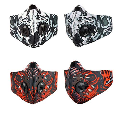 Dukars Sports Mask, Dustproof Mask Activated Carbon Filtration Exhaust Gas Anti Pollen Allergy PM2.5 Workout Running Motorcycle Cycling Mask (Red - #N95)