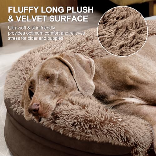 Image of Fluffy Calming Jumbo Orthopedic Dog Beds for Extra Large Dogs, Supportive Dog Sofa Bed with 3.7 inch 28D Egg-Crate Foam, Removable Washable Plush Cover, Waterproof Lining, 48'',Brown