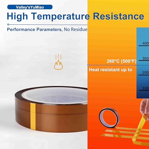 Image of Valley'sYuMiao 9Rolls,10mmx108ft, Heat Tape for Sublimation, Heat Resistant Tape, Heat Transfer Tape, Polyimide Tape, No Residue, Max Temp 500℉ /260℃ /533K, Total 972fts