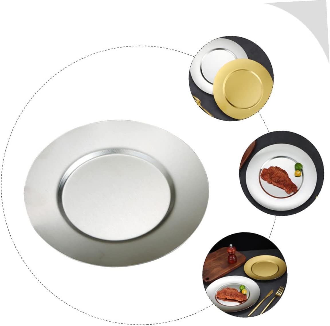 Vintage Stainless Steel Plate Round Food Dish for Dessert Snacks Bbq Dishwasher for Camping Picnics and Outdoor Parties