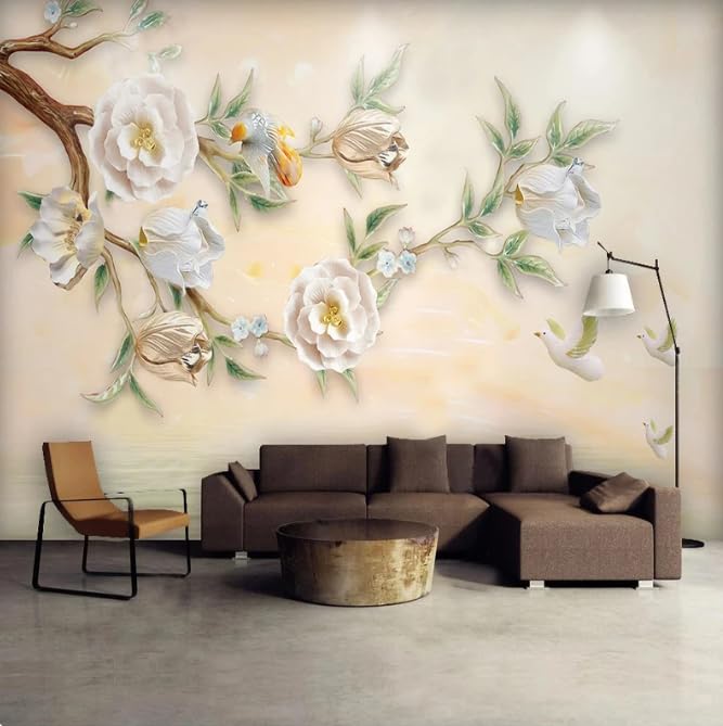 Papier peint 3D fleur de magnolia décoration salon chic - 4