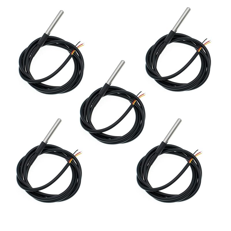 5pcs DS18B20 Temperature Sensor Temperature Probe Stainless Steel Package Waterproof 2M
