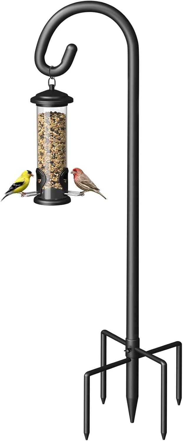 Shepherd Hook for Outdoor, 76" Heavy Duty Bird Feeder Pole with 5 Prong Base, Adjustable Height Bird Feeder Stand Ideal for Hanging Bird Feeders, Plant, and Garden Decorations