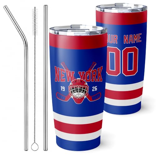 Image of ANTKING New York R Tumbler 20oz Custom Name Number Travel Mug Gifts | Stainless Steel Insulated Coffee Cup for Men Women