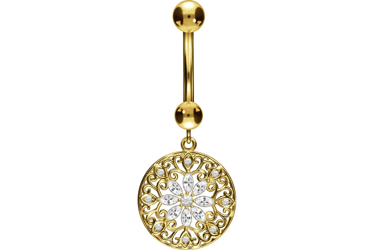 PIERCINGLINE 750er GOLD Bauchnabelpiercing 18 KARAT Mandala & Blume Piercing Bananabell Banane Gelbgold