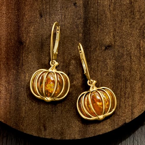 Ross-Simons Amber Pumpkin Drop Earrings in 18kt Gold Over Sterling3