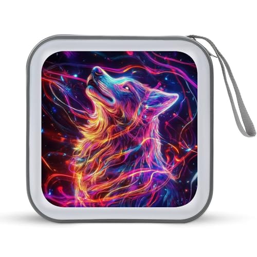 DuduYH Majestic Wolf Glowing Eyes CD Case DVD Storage Case Portable