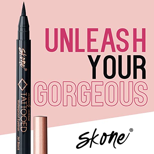 Skone Cosmetics Insanely Intense Tattooed Eyeliner Pen - Waterproof Liquid Eyeliner, Long Lasting, Sweat Proof, Smudge Proof Felt Tip Liquid Eyeliner - Pigmented Eye Liner Makeup - Jet Black (0.07Oz) #TOP5