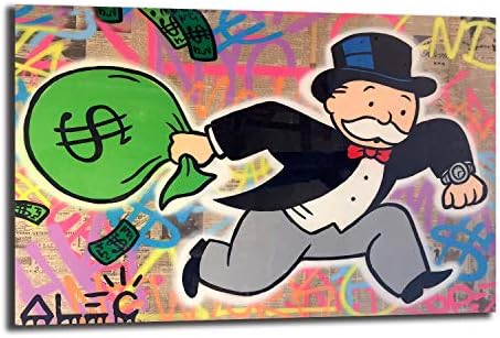 FireDeer Alec Monopoly Man Running With Money Bag Graffiti Street Art Canvas Painting Poster Prints Picture For Living Room Wall Decor Large Size (No Frame,8x12 inch)