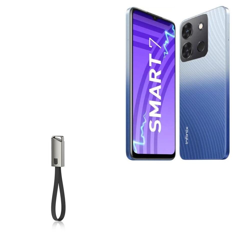 BoxWave Cable Compatible with Infinix Smart 7 - USB Type-C Keychain Charger, Key Ring USB Type-C to Type-A 8 in USB Cable - Jet Black