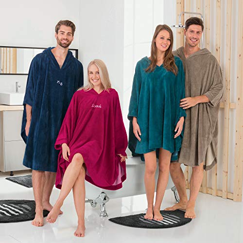 Erwin-Mueller-Damen-Herren-Surf-Poncho-mit-Kapuze-Badetuch-Umkleide-Hilfe-Velours-Frottier-Marine-Groesse-ca-110-cm