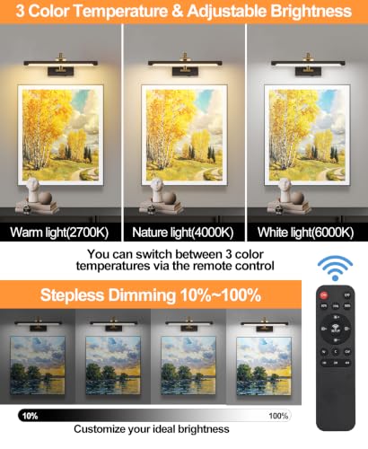 Image of Tassuowell LED Picture Lights for Wall Rechargeable, Battery Operated Art Light for Paintings (Wood Grain, 15.7inch)