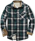 Lesstoe Men's Long Sleeve Flannel Shirt Plaid Button Down Casual Shirt with Corduroy Cuffs Green Medium