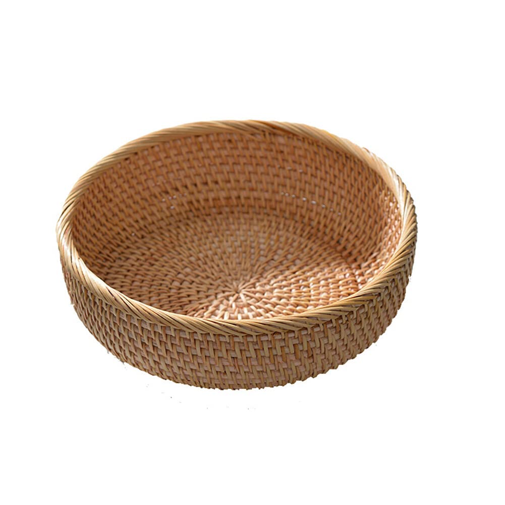 Rattan Round Fruit Baskets, Wicker Storage Bowls, Natural Woven Serving Basket Bowls, Bread Decor Basket Fruit Holder Decorative Baskets for Kitchen Counter Organizing