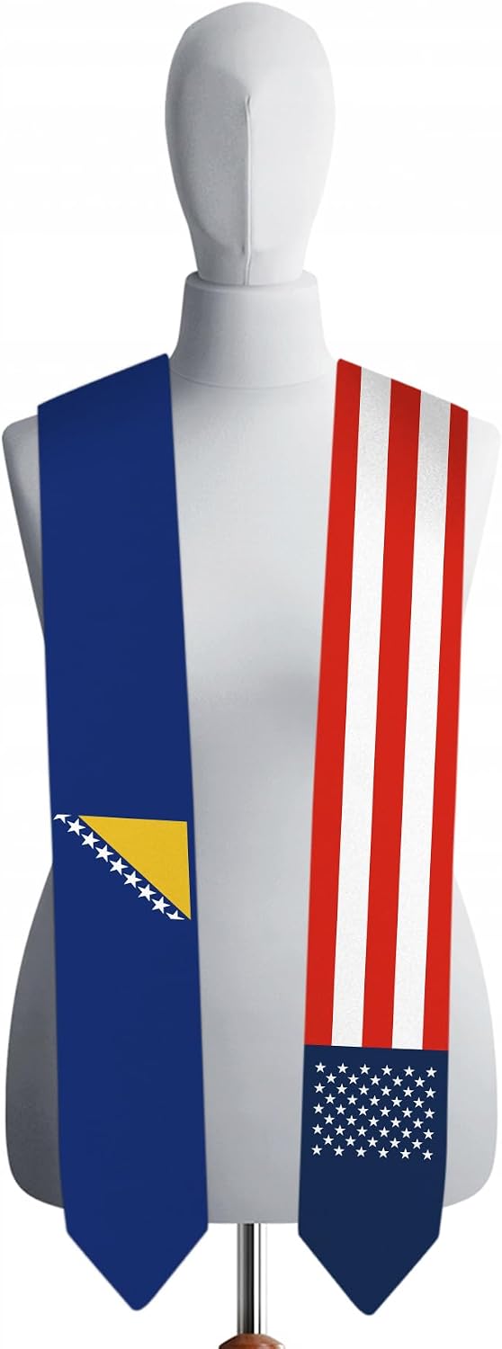 72 Inch Bosnia Flag and USA Flag Graduation Sash Unisex Adults Graduation Stole Scarf International (Not Include Baccalaureate Gown and Hat)