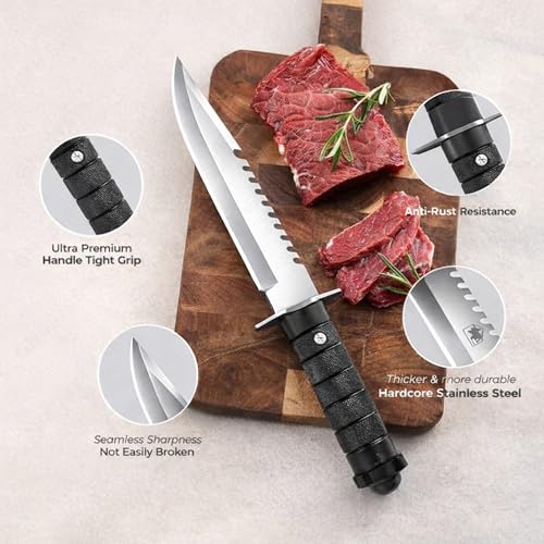 Image of Premium Carbon Steel Kitchen Knife with Protective Cover | Sharp Black Utility Knife for Cutting Fruits, Vegetables & Meat | Ergonomic Handle (Silver)