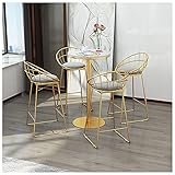 【Hochwertiger Frühstücks-Stehtisch】 Mit einem hochwertigen Goldmetallrahmen und einer Marmor-Arbeitsplatte, die voll verschweißt, schön und stabil ist. Der Samtsitz, gefüllt mit hochdichtem Schwamm, bequem und nicht leicht zu verformen.