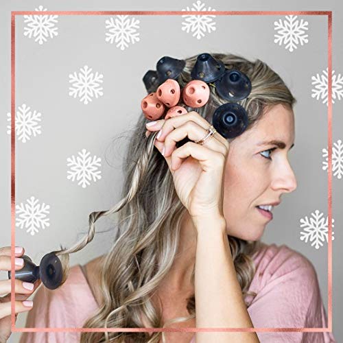 Spoolies Original Hair Curlers, Anniversary Edition, Heatless Silicone Rollers In Bonnet/Bag For Natural Hair, Hair Extensions Plus Wigs, Made In Usa, Medium Rose Gold And Jumbo Shadow Black Set Of 35 #TOP1