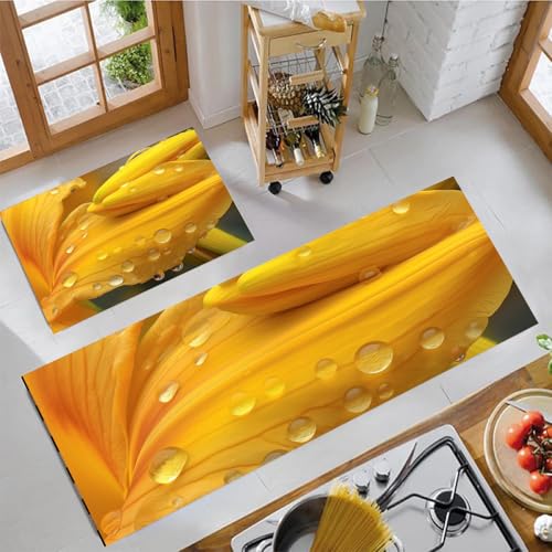 GDJSMIN Fiori Di Arte Naturale Tappeto Passatoia Cucina Stampa Di Emerocallide Antiscivolo Lavabile Tappeto Runner Corridoio Lungo Tappetino 40×60Cm+40×120Cm Per Entrata Balcone Lavanderia Bagno