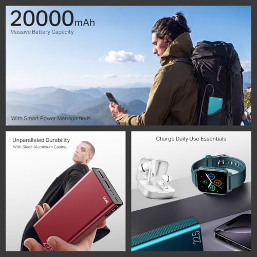 Image of boAt (2026 Launch) Energyshroom PB401 20000 mAh 22.5W Fast Charging Power Bank (4X Output Ports, Supports Android, iPhone, Tablets, Earbuds, etc.), USB Type C (Garnet Red)