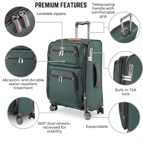 Image of Ricardo Beverly Hills Montecito 3.0 Softside Luggage Collection Expandable Suitcases with Wheels and TSA Lock, 21 Carry-on (Hunter Green, 21-inch Carry-on)