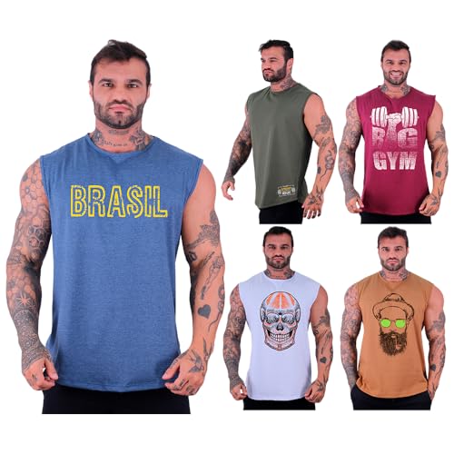 Kit 5 Regatas Machão Longline Masculina MXD Conceito Sem Manga Treino Academia Musculação Estampada
