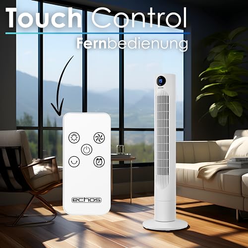 Echos Turmventilator | Ventilator sehr leise | Fernbedienung | Oszillierend | LED-Display | 3 Stufen | Tower Fan | Säulenventilator | Standventilator | Tower-Ventilator | Luftkühler | 12h Timer 5