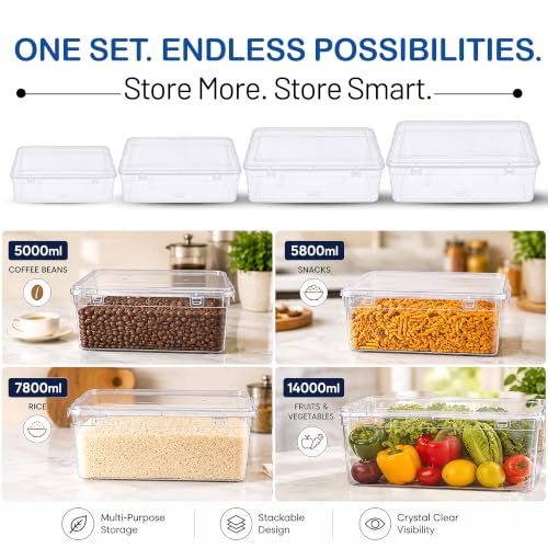 Image of Storite Set of 4 Transparent Multipurpose Plastic Storage Boxes with Lid | Multipurpose Storage Containers|5L, 6L, 8L & 14L Organizer Boxes for Jewellery,Stationery,Accessories & Home Organization