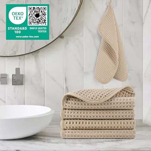 Miniatura 2 de Polyte - Toalla Para La Cara De Microfibra Superabsorbente Antipelusa - Punto Gofrado - Beige - 33 X 33 Cm - Pack De 4