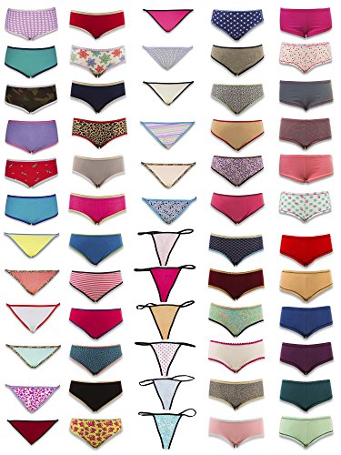 Sexy Basics Women's 12 Pack Medley of Boyshorts, Bikini, Hipster, Thongs & Full Cut Briefs (Large / 7, 12 Pack - Grab Bag Variety Styles & Colors)
