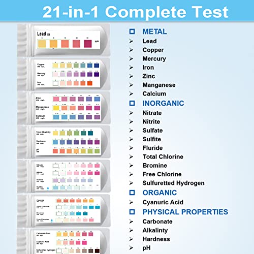 21 Way Premium Water Testing Kits For Drinking Water- Hofun Epa Standards Home Water Test Kit For Water Purification System Check, Well Water Test Strips With Lead, Mercury, Ph, Hardness And More #TOP2