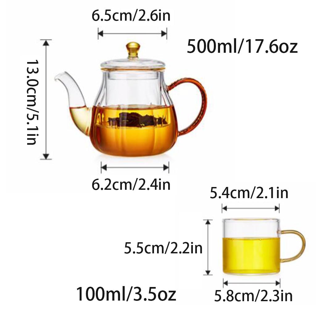 Großes Fassungsvermögen für zu Hause, Teekanne, Teeservice aus Glas, Teebereiter mit Einsatz, transparenter Fruchtteekessel, Wasserkanne, 500 ml
